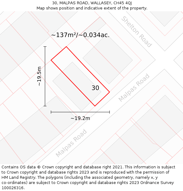 30, MALPAS ROAD, WALLASEY, CH45 4QJ: Plot and title map
