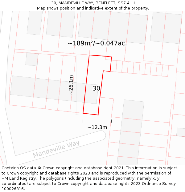 30, MANDEVILLE WAY, BENFLEET, SS7 4LH: Plot and title map