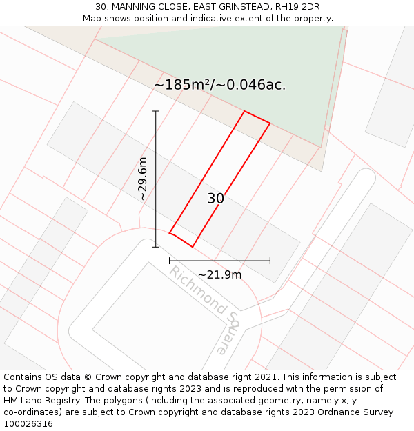 30, MANNING CLOSE, EAST GRINSTEAD, RH19 2DR: Plot and title map