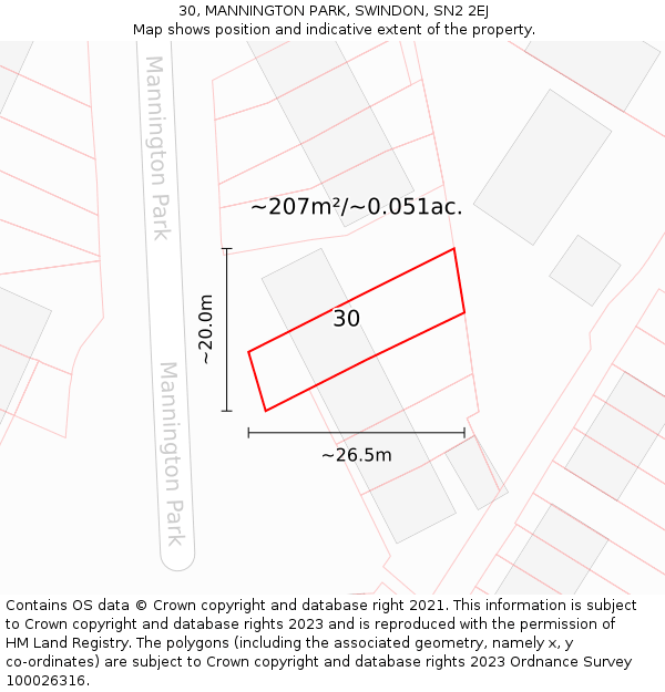 30, MANNINGTON PARK, SWINDON, SN2 2EJ: Plot and title map