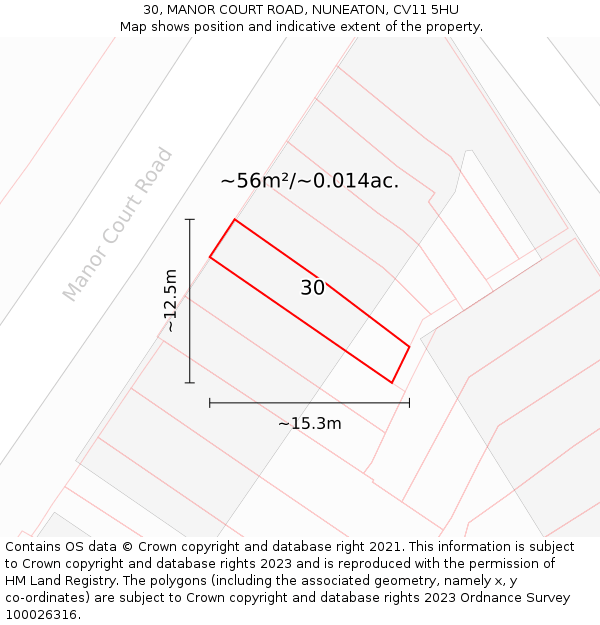 30, MANOR COURT ROAD, NUNEATON, CV11 5HU: Plot and title map