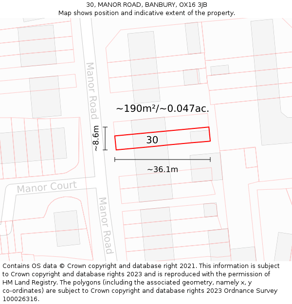 30, MANOR ROAD, BANBURY, OX16 3JB: Plot and title map