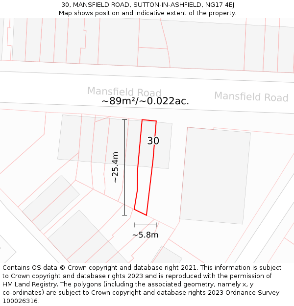 30, MANSFIELD ROAD, SUTTON-IN-ASHFIELD, NG17 4EJ: Plot and title map