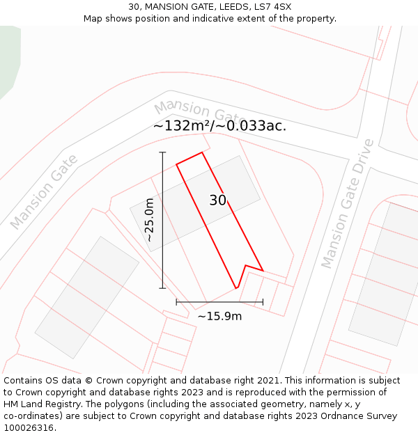 30, MANSION GATE, LEEDS, LS7 4SX: Plot and title map