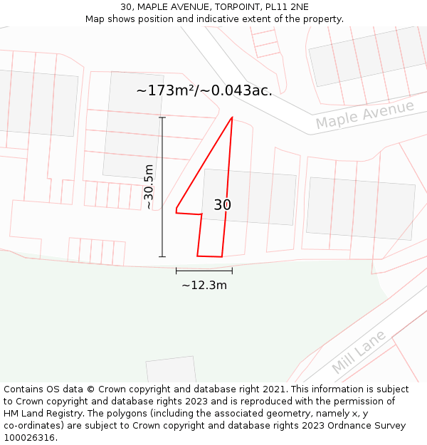 30, MAPLE AVENUE, TORPOINT, PL11 2NE: Plot and title map