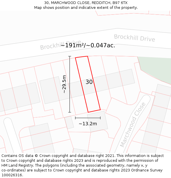 30, MARCHWOOD CLOSE, REDDITCH, B97 6TX: Plot and title map