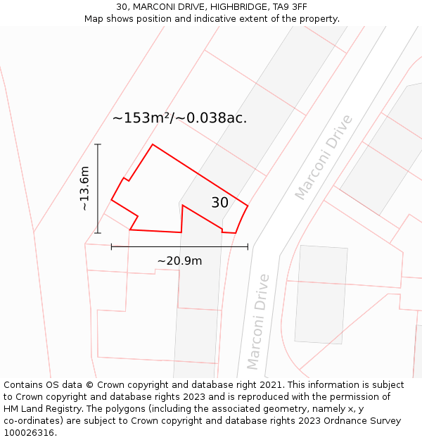 30, MARCONI DRIVE, HIGHBRIDGE, TA9 3FF: Plot and title map