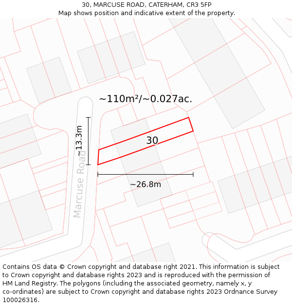 30, MARCUSE ROAD, CATERHAM, CR3 5FP: Plot and title map
