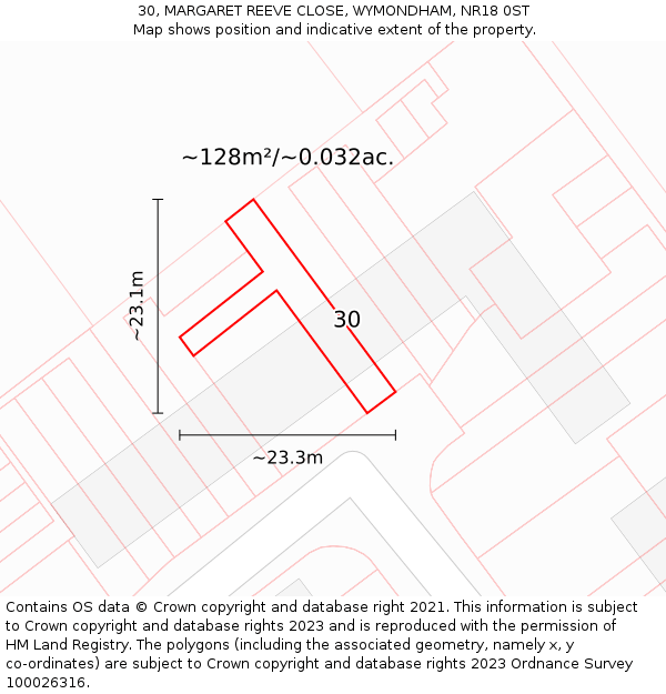 30, MARGARET REEVE CLOSE, WYMONDHAM, NR18 0ST: Plot and title map
