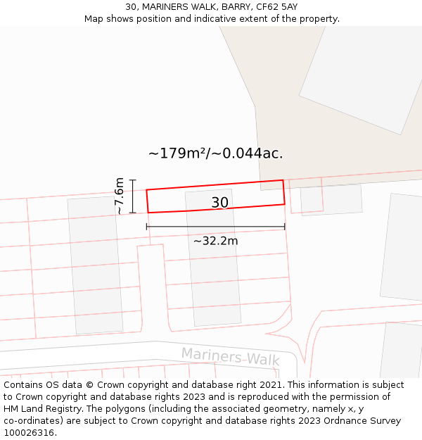 30, MARINERS WALK, BARRY, CF62 5AY: Plot and title map