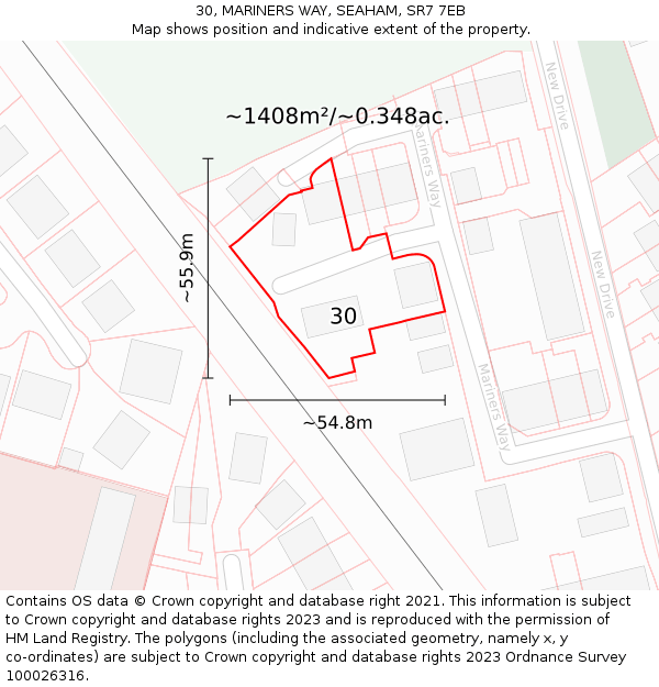 30, MARINERS WAY, SEAHAM, SR7 7EB: Plot and title map