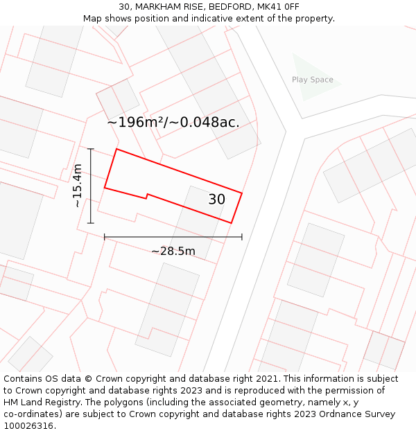 30, MARKHAM RISE, BEDFORD, MK41 0FF: Plot and title map