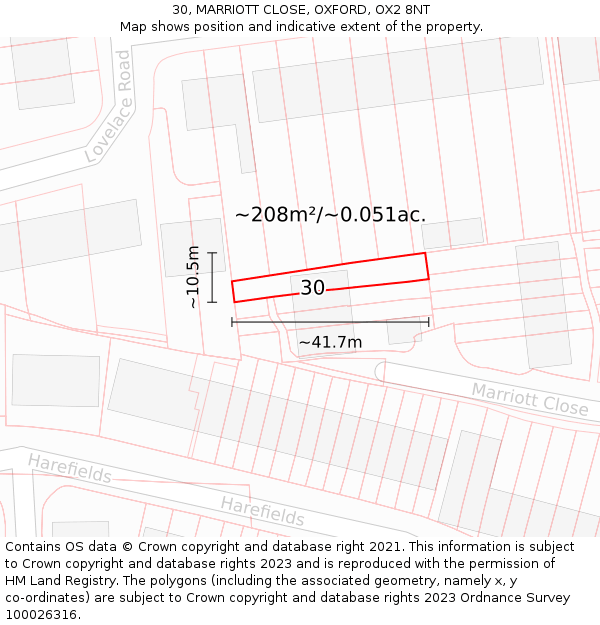 30, MARRIOTT CLOSE, OXFORD, OX2 8NT: Plot and title map