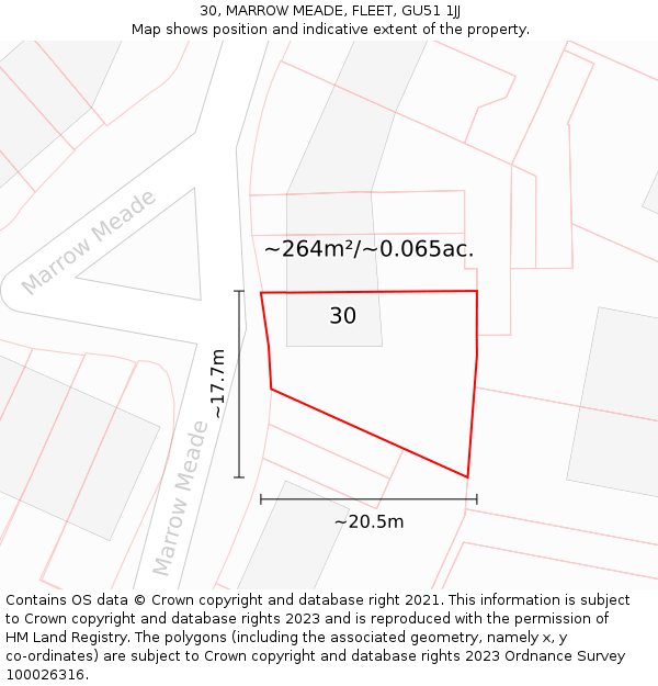 30, MARROW MEADE, FLEET, GU51 1JJ: Plot and title map