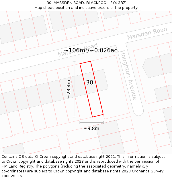 30, MARSDEN ROAD, BLACKPOOL, FY4 3BZ: Plot and title map