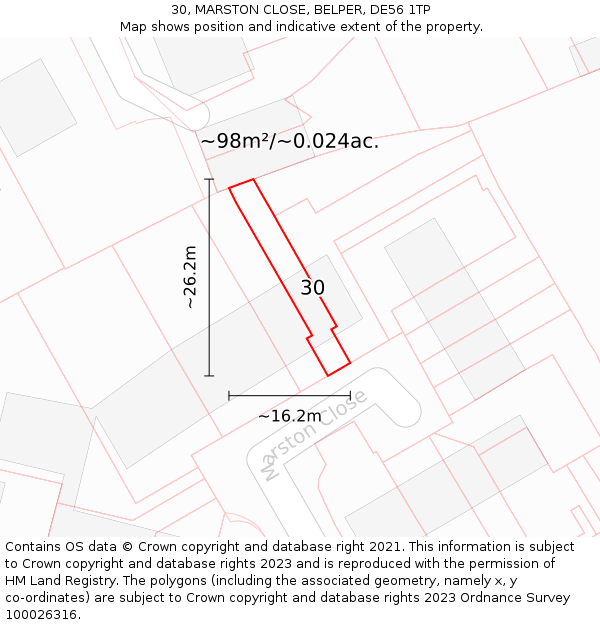 30, MARSTON CLOSE, BELPER, DE56 1TP: Plot and title map