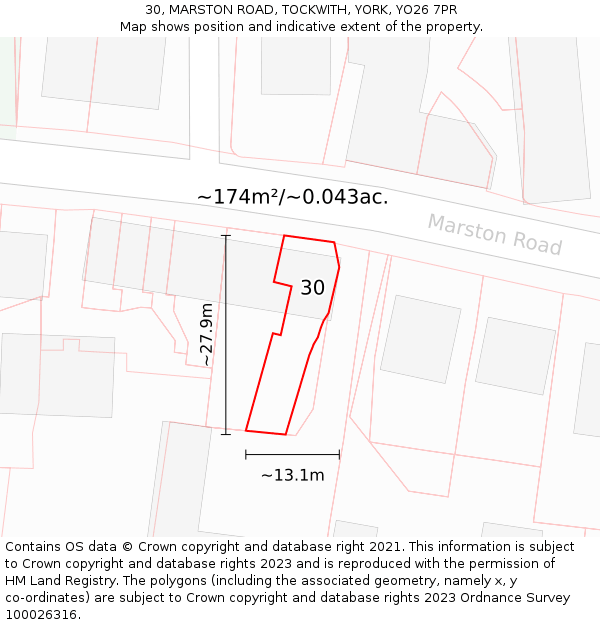 30, MARSTON ROAD, TOCKWITH, YORK, YO26 7PR: Plot and title map