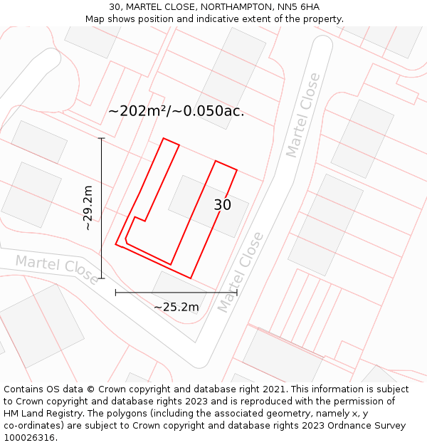 30, MARTEL CLOSE, NORTHAMPTON, NN5 6HA: Plot and title map