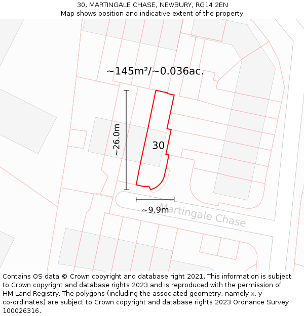 30, MARTINGALE CHASE, NEWBURY, RG14 2EN: Plot and title map