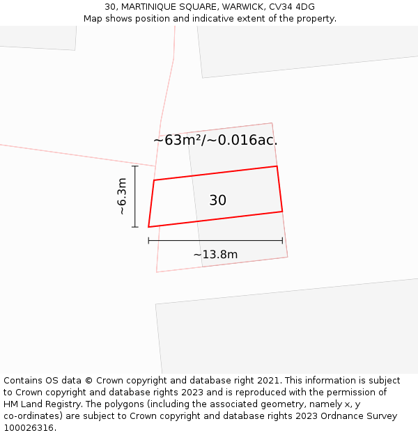 30, MARTINIQUE SQUARE, WARWICK, CV34 4DG: Plot and title map