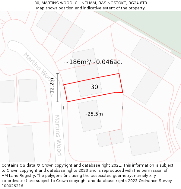 30, MARTINS WOOD, CHINEHAM, BASINGSTOKE, RG24 8TR: Plot and title map