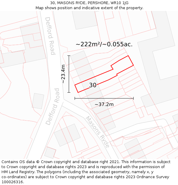 30, MASONS RYDE, PERSHORE, WR10 1JG: Plot and title map