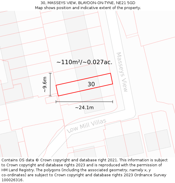 30, MASSEYS VIEW, BLAYDON-ON-TYNE, NE21 5GD: Plot and title map