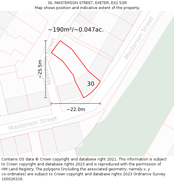 30, MASTERSON STREET, EXETER, EX2 5GR: Plot and title map