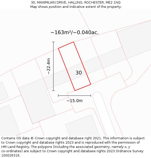 30, MAXIMILIAN DRIVE, HALLING, ROCHESTER, ME2 1NQ: Plot and title map