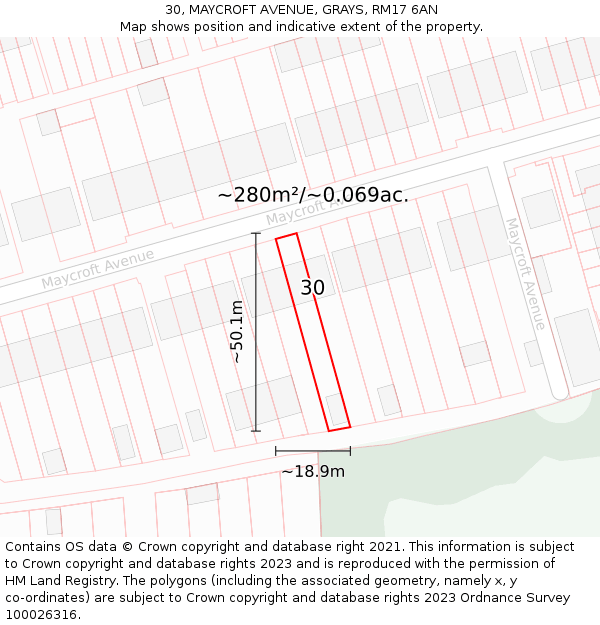 30, MAYCROFT AVENUE, GRAYS, RM17 6AN: Plot and title map