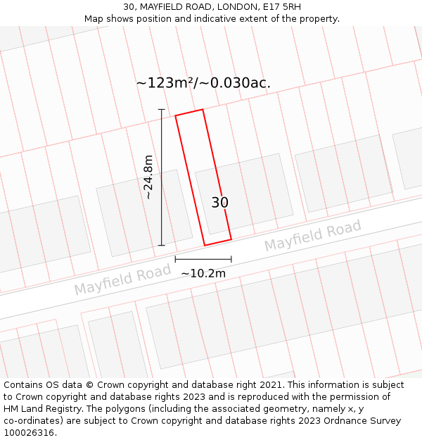 30, MAYFIELD ROAD, LONDON, E17 5RH: Plot and title map