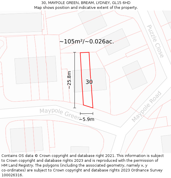 30, MAYPOLE GREEN, BREAM, LYDNEY, GL15 6HD: Plot and title map