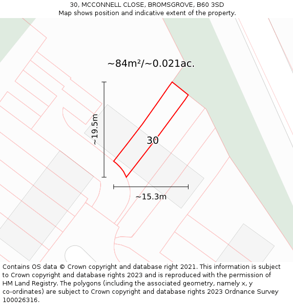 30, MCCONNELL CLOSE, BROMSGROVE, B60 3SD: Plot and title map