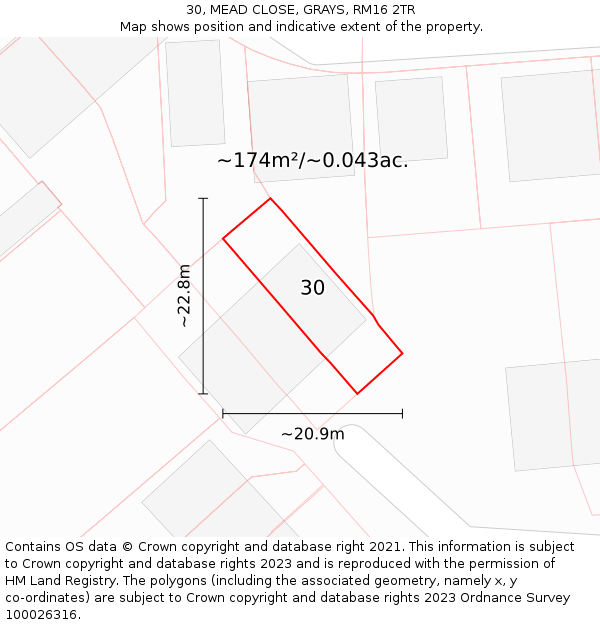 30, MEAD CLOSE, GRAYS, RM16 2TR: Plot and title map
