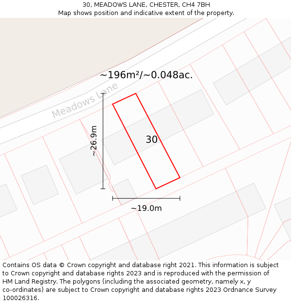 30, MEADOWS LANE, CHESTER, CH4 7BH: Plot and title map