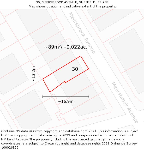 30, MEERSBROOK AVENUE, SHEFFIELD, S8 9EB: Plot and title map