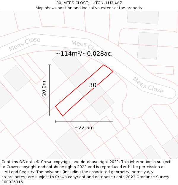 30, MEES CLOSE, LUTON, LU3 4AZ: Plot and title map