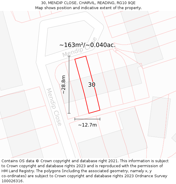 30, MENDIP CLOSE, CHARVIL, READING, RG10 9QE: Plot and title map