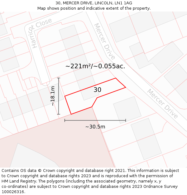 30, MERCER DRIVE, LINCOLN, LN1 1AG: Plot and title map