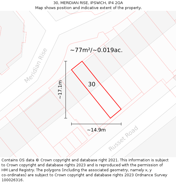 30, MERIDIAN RISE, IPSWICH, IP4 2GA: Plot and title map