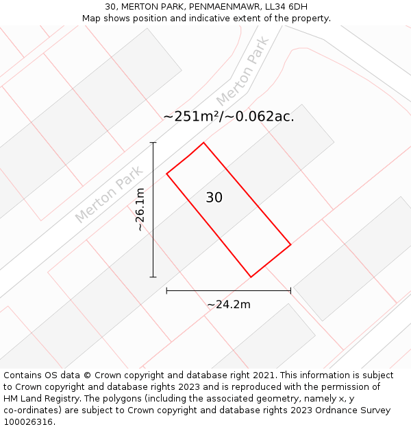 30, MERTON PARK, PENMAENMAWR, LL34 6DH: Plot and title map