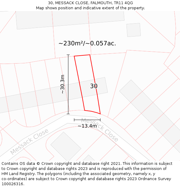 30, MESSACK CLOSE, FALMOUTH, TR11 4QG: Plot and title map