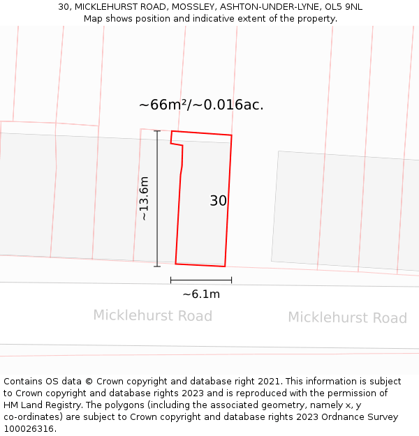30, MICKLEHURST ROAD, MOSSLEY, ASHTON-UNDER-LYNE, OL5 9NL: Plot and title map