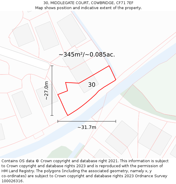 30, MIDDLEGATE COURT, COWBRIDGE, CF71 7EF: Plot and title map