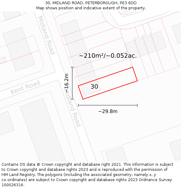 30, MIDLAND ROAD, PETERBOROUGH, PE3 6DD: Plot and title map