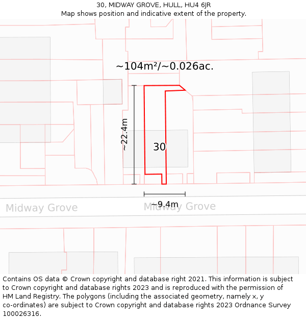 30, MIDWAY GROVE, HULL, HU4 6JR: Plot and title map