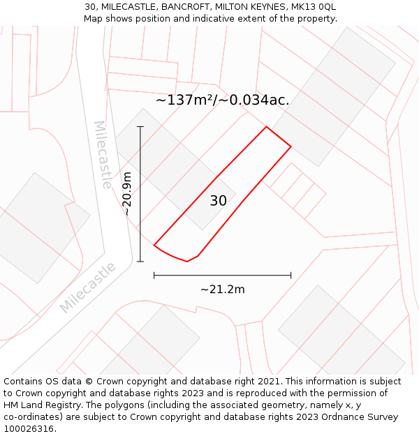 30, MILECASTLE, BANCROFT, MILTON KEYNES, MK13 0QL: Plot and title map