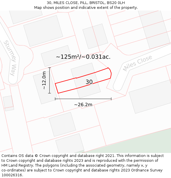 30, MILES CLOSE, PILL, BRISTOL, BS20 0LH: Plot and title map