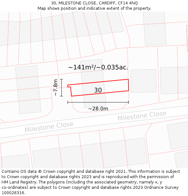 30, MILESTONE CLOSE, CARDIFF, CF14 4NQ: Plot and title map