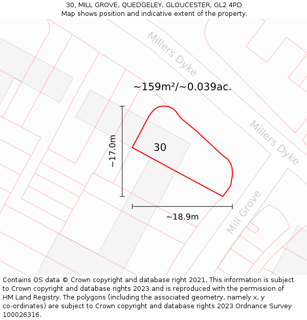 30, MILL GROVE, QUEDGELEY, GLOUCESTER, GL2 4PD: Plot and title map
